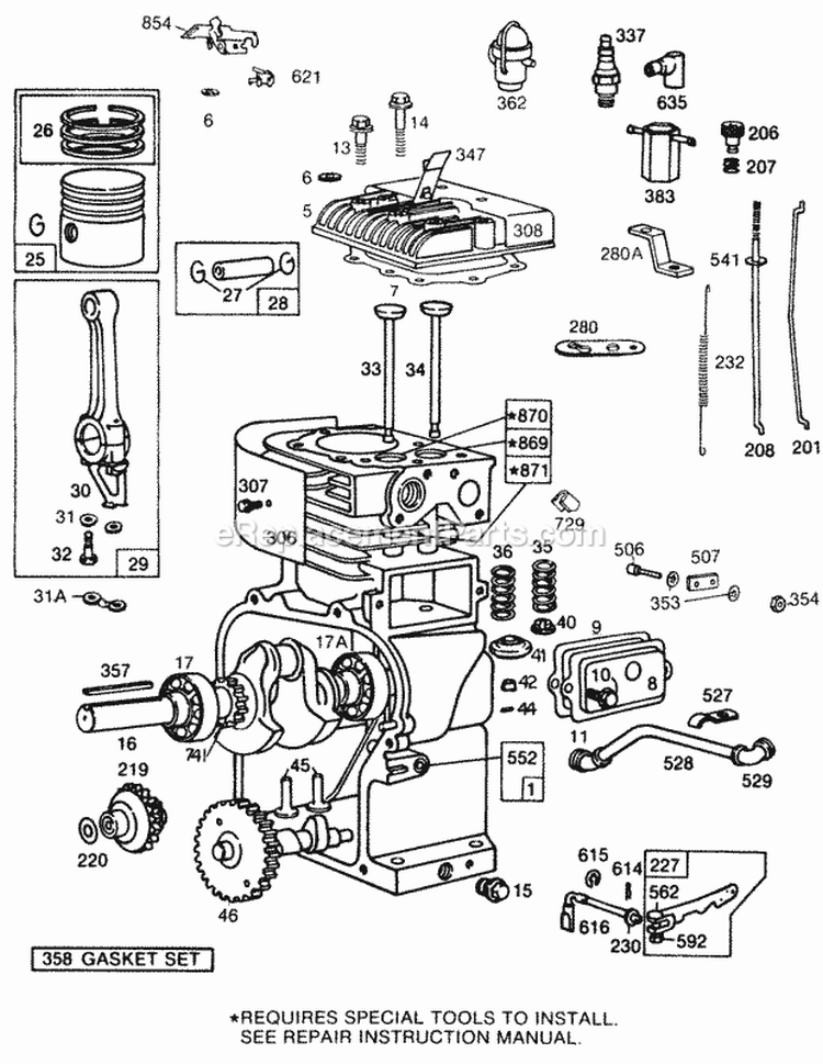 CylinderCylinder HdPiston Diagram and Parts List for  Briggs and Stratton Engine